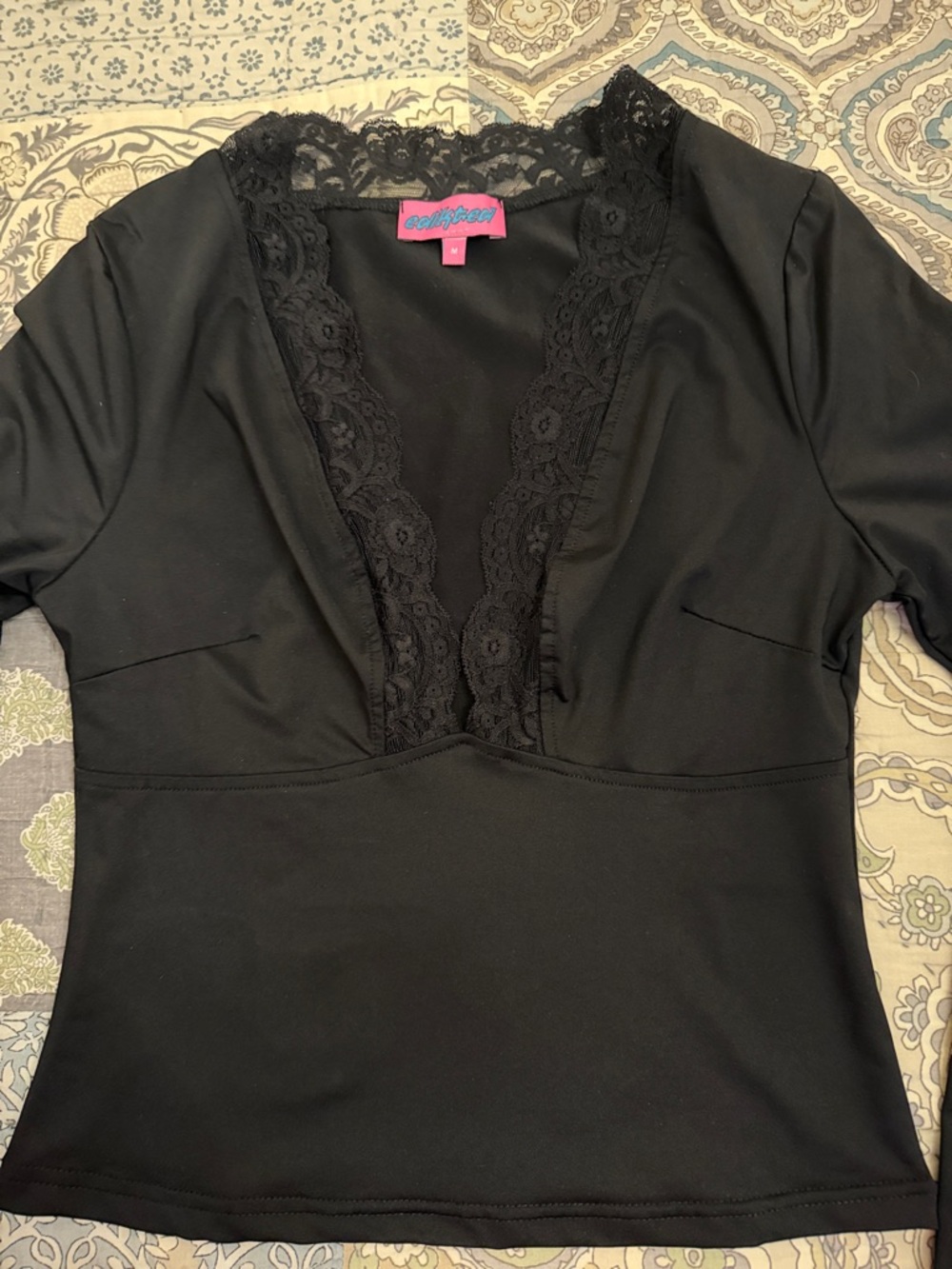 Edikted Black Lace-Trim V-Neck Camisole Top